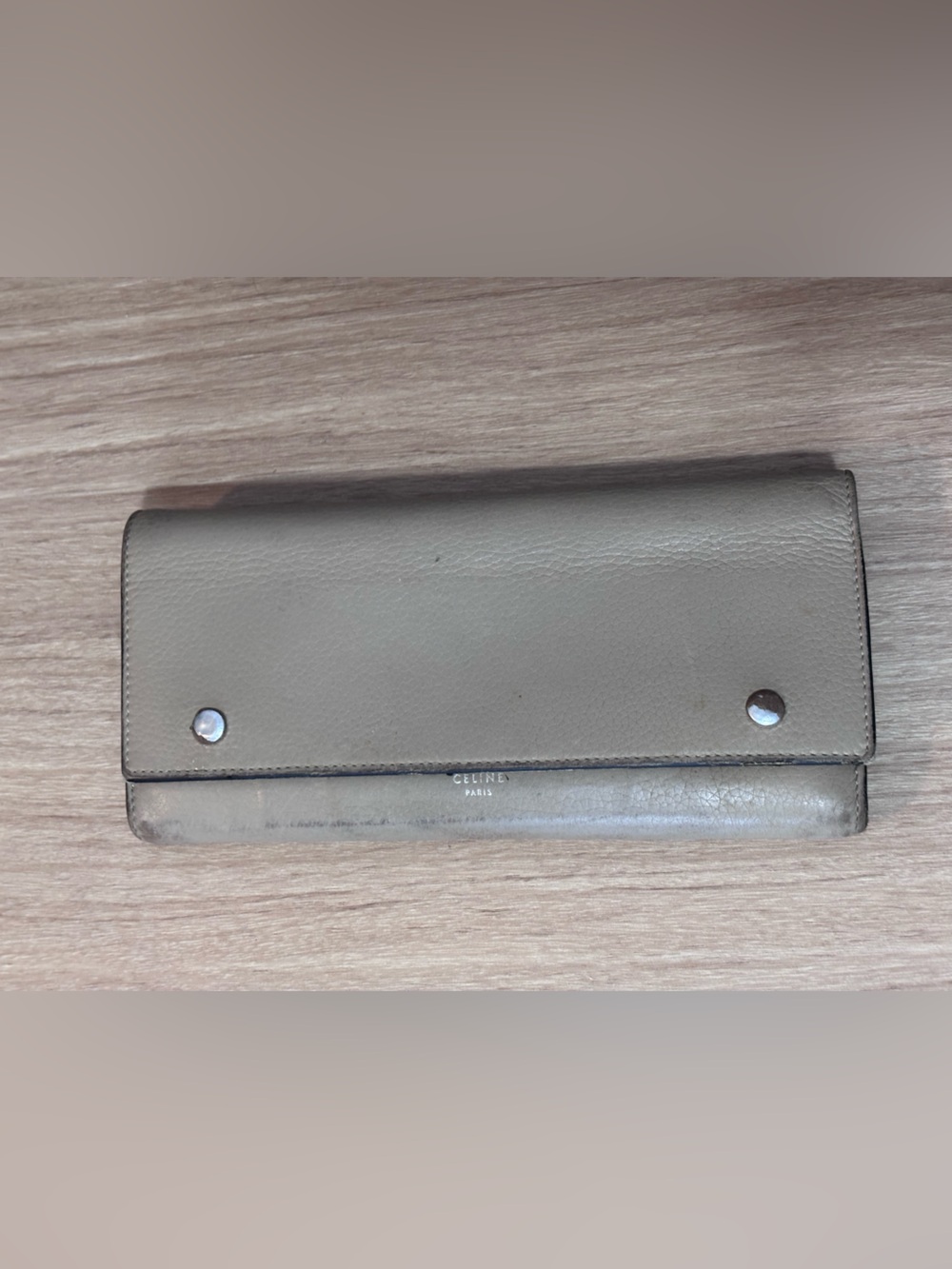Celine Taupe Leather Continental Wallet with Snap Closure